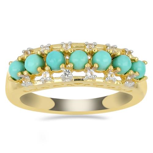 GOLD PLATED SILVER RINGS WITH 1.12 CT NATURAL TURQUOISE #VR033193
